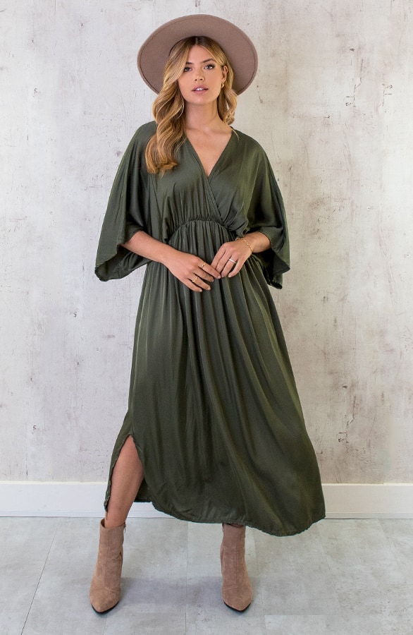 Oversized Satin Dress Army – shoparchief, foto 3