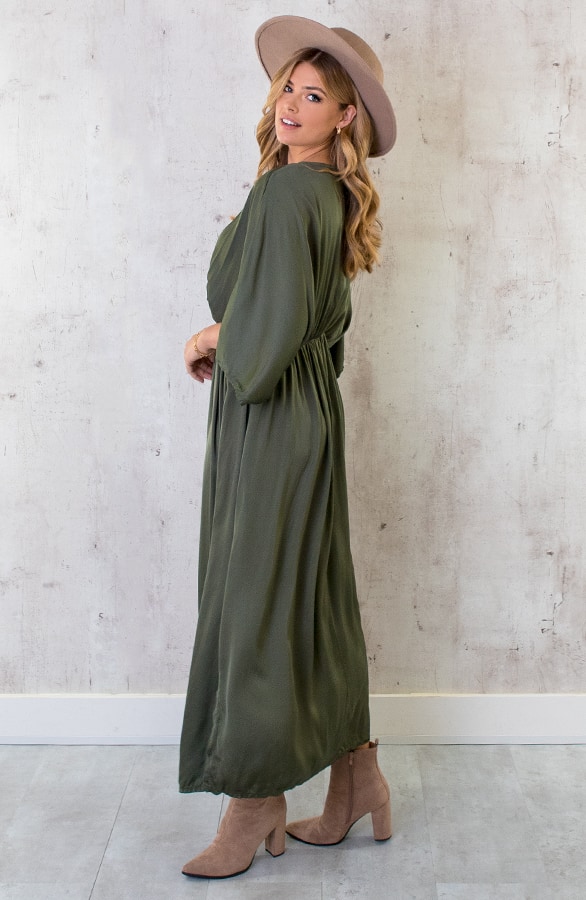 Oversized Satin Dress Army – shoparchief, foto 4