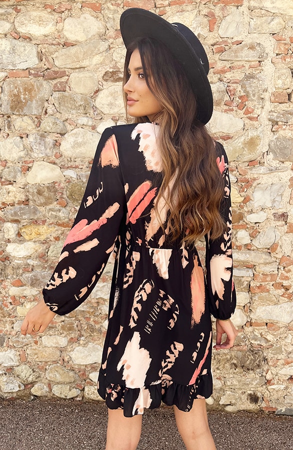 Overslag Print Jurk Zwart Beige – shoparchief, foto 15