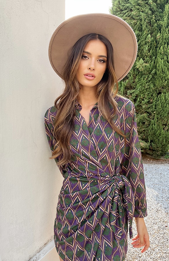 Overslag Strik Jurk Lurex Print – shoparchief