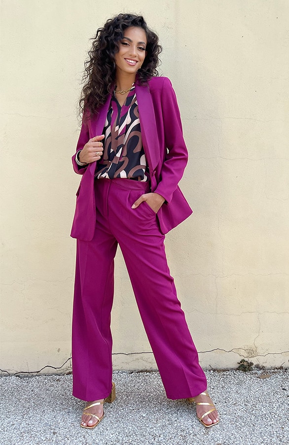 V-Hals Blouse Swirl Print Magenta Choco – shoparchief, foto 9