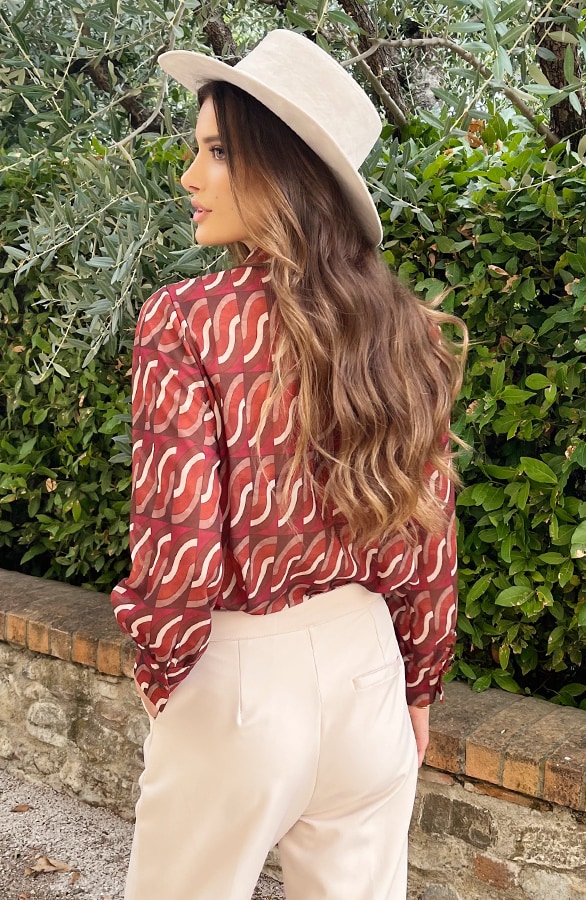 Retro Blouse Print Terracotta – shoparchief, foto 6