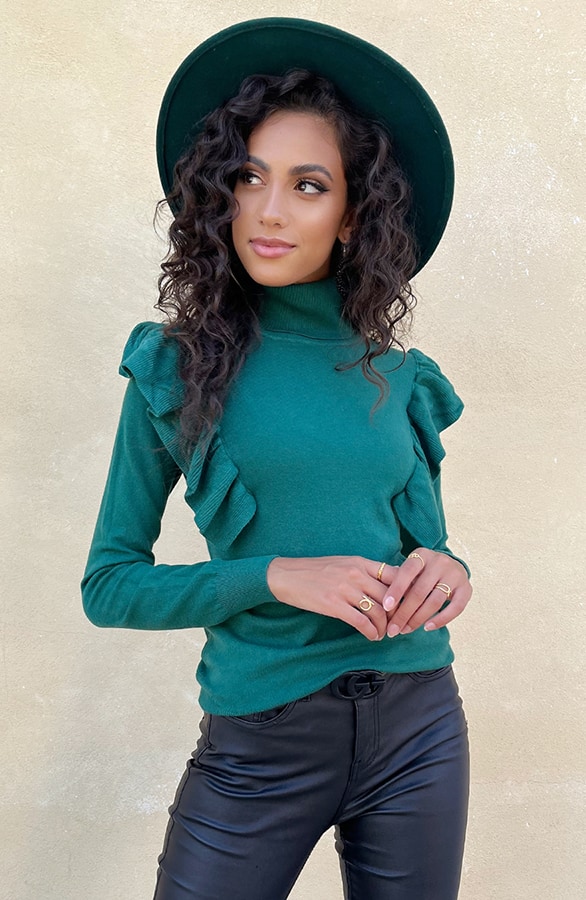 Ruffle Col Top Smaragd – shoparchief, foto 8