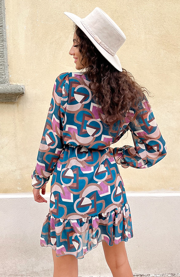 Ruffle Jurk Print Retro Petrol – shoparchief, foto 6