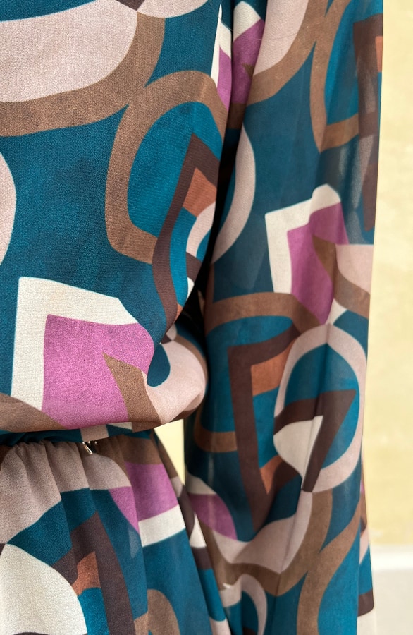 Ruffle Jurk Print Retro Petrol – shoparchief, foto 7
