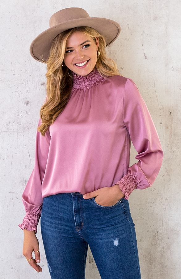 Satijnen Col Blouse Dust Roze – shoparchief
