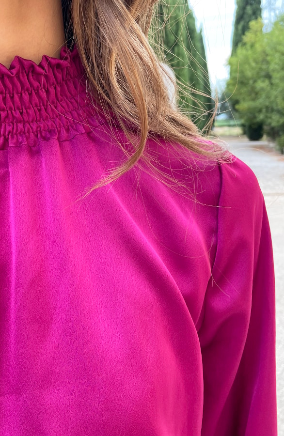 Satijnen Col Blouse Magenta – shoparchief, foto 6