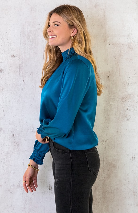 Satijnen Col Blouse Petrol – shoparchief, foto 4