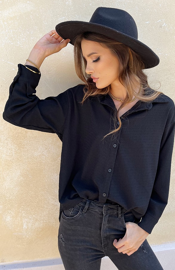Smocked Blouse Zwart – shoparchief, foto 4