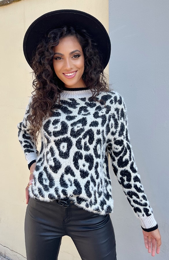Soft Trui Panterprint Ecru – shoparchief