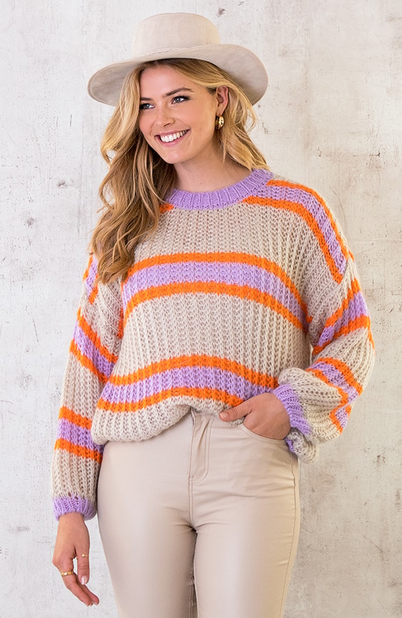 Strepen Trui Beige Oranje Lila – shoparchief