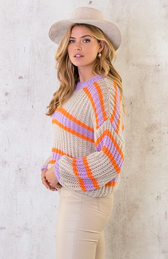 Strepen Trui Beige Oranje Lila – shoparchief, foto 4