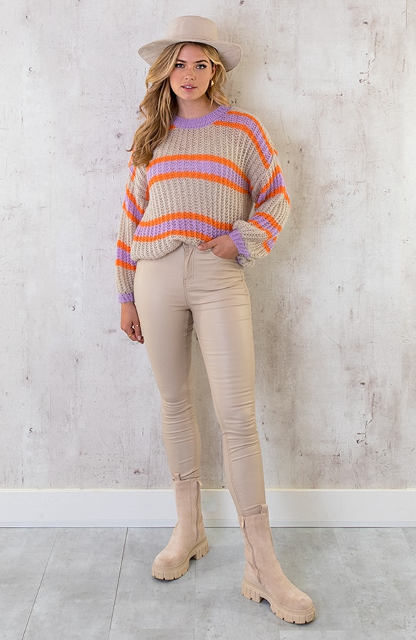 Strepen Trui Beige Oranje Lila – shoparchief, foto 7