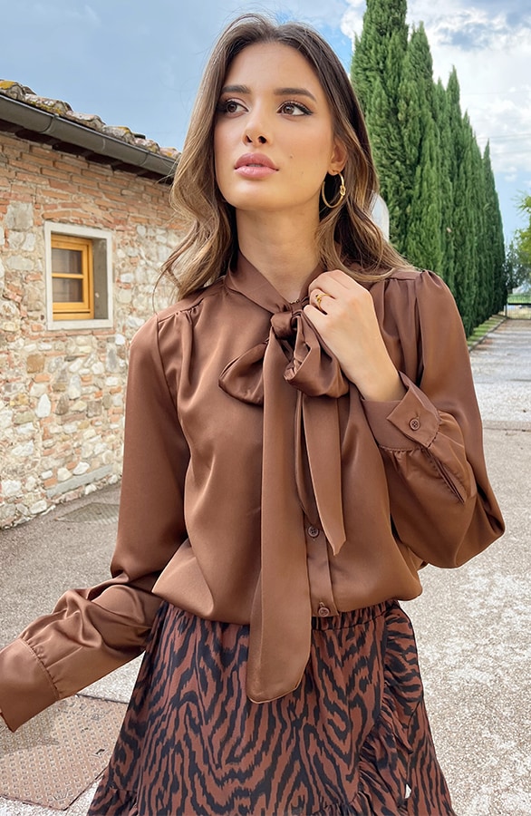 Strik Blouse Satijn Choco – shoparchief, foto 2