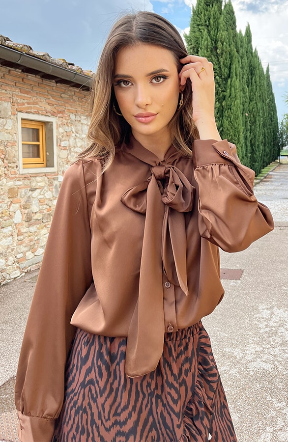Strik Blouse Satijn Choco – shoparchief