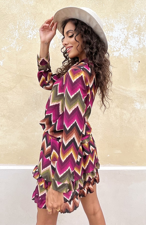 V-hals Blouse Aztec Magenta – shoparchief, foto 9