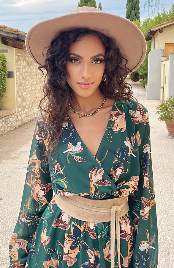 V-hals Jurk Paris Bloemen Smaragd – shoparchief, foto 6