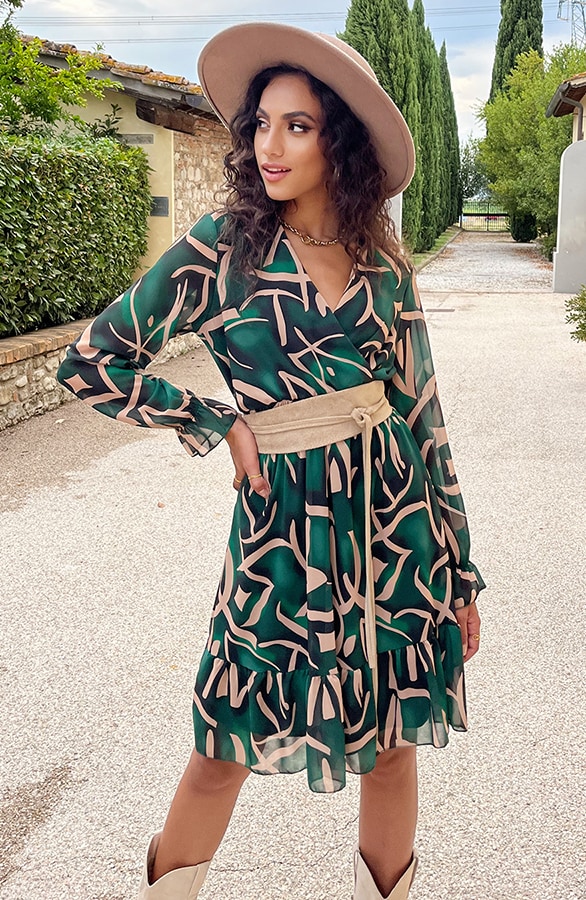 V-hals Jurk Paris Smaragd Goud – shoparchief, foto 8