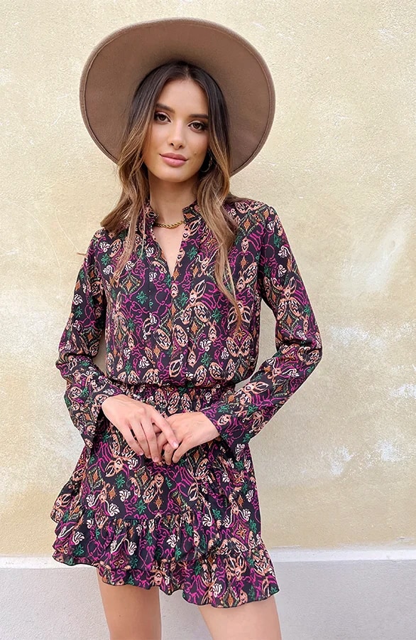 V-hals Print Blouse Zwart Magenta – shoparchief, foto 9