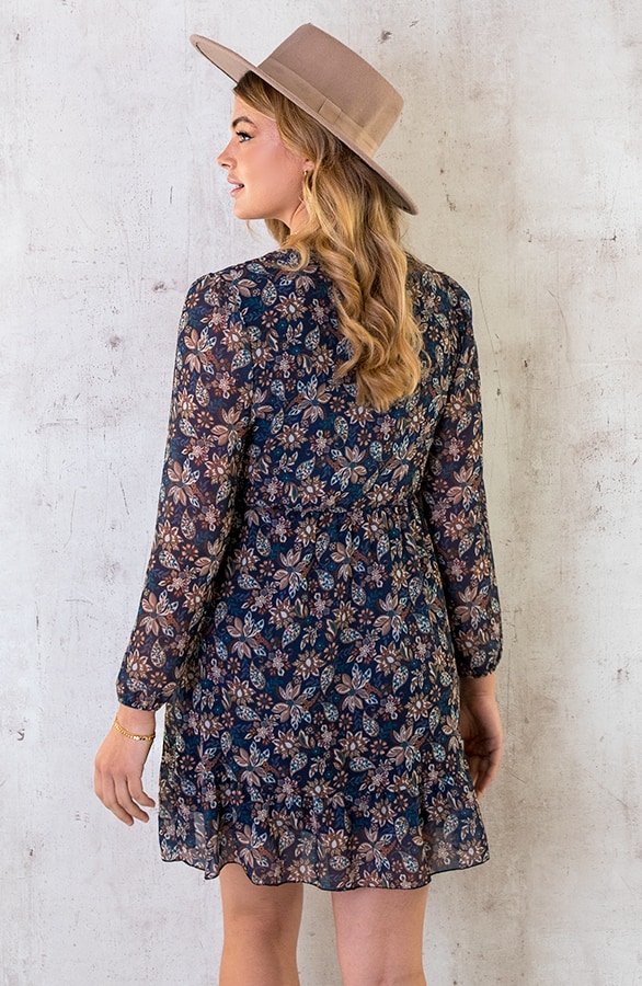 V-hals Strik Jurk Flower Blauw – shoparchief, foto 4