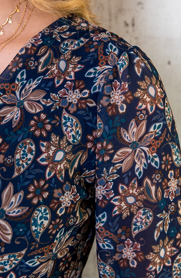 V-hals Strik Jurk Flower Blauw – shoparchief, foto 5