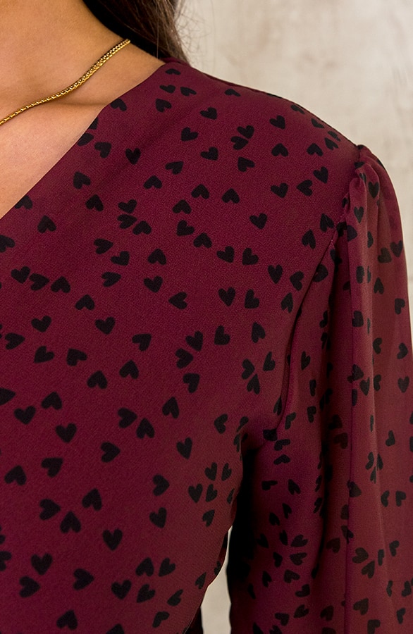 V-hals Strik Jurk Hartjes Bordeaux – shoparchief, foto 5