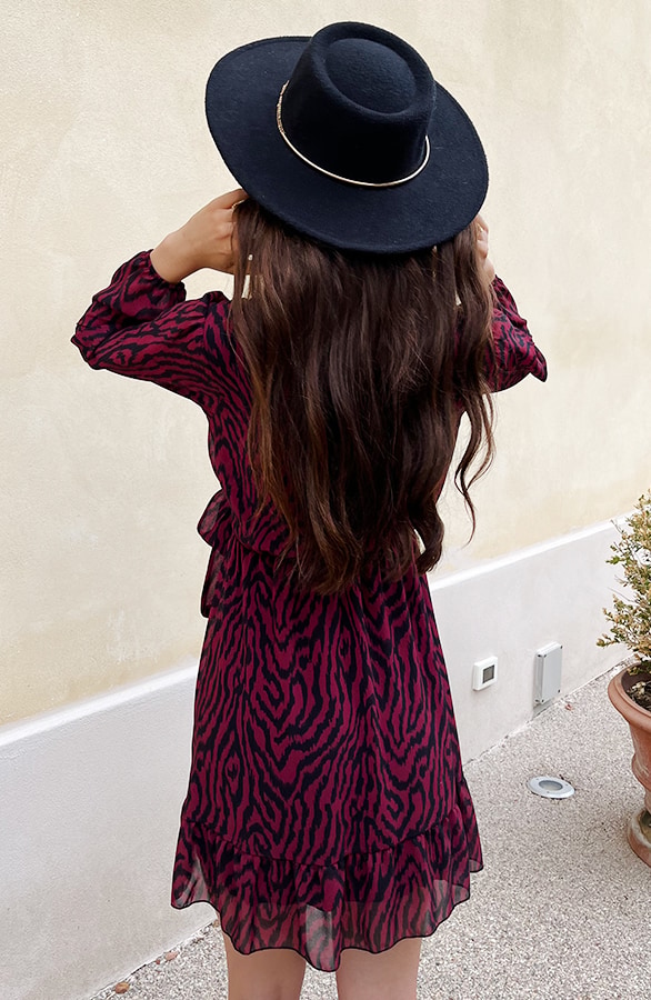 V-hals Strik Jurk Zebra Bordeaux – shoparchief, foto 5