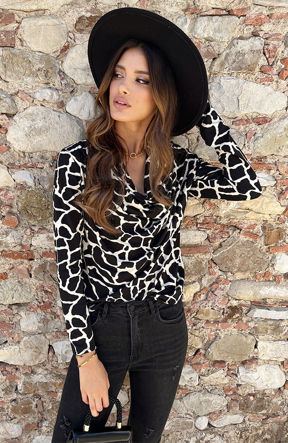 Waterval Longsleeve Giraffe Top Beige – shoparchief, foto 5