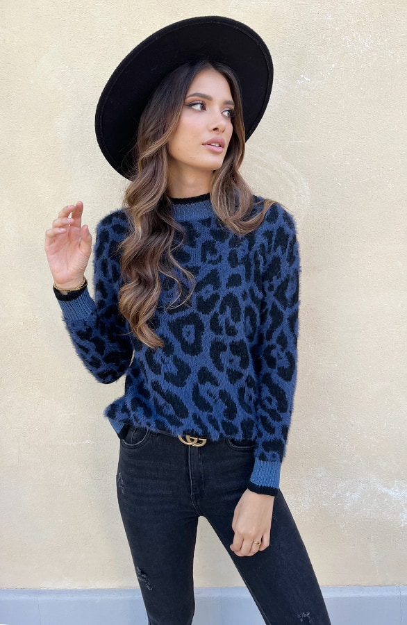 Soft Trui Panterprint Blauw – shoparchief, foto 3