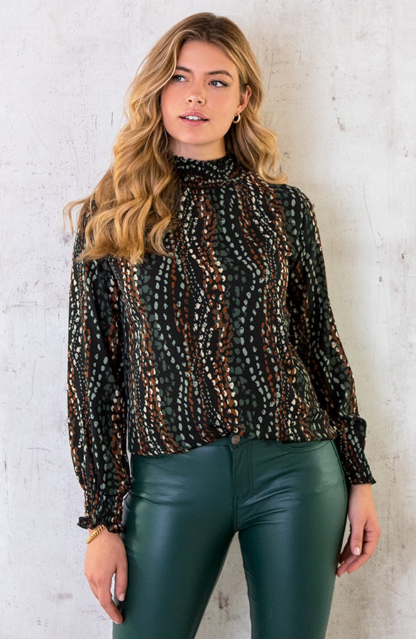 Col Blouse Dots Print Army – shoparchief