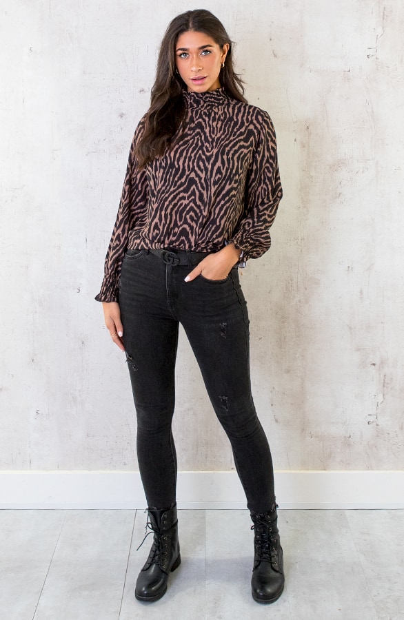 Col Blouse Zebra Camel – shoparchief, foto 7