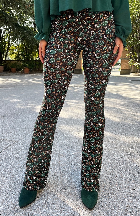 Flared Broek Wild Flower Smaragd – flared broeken