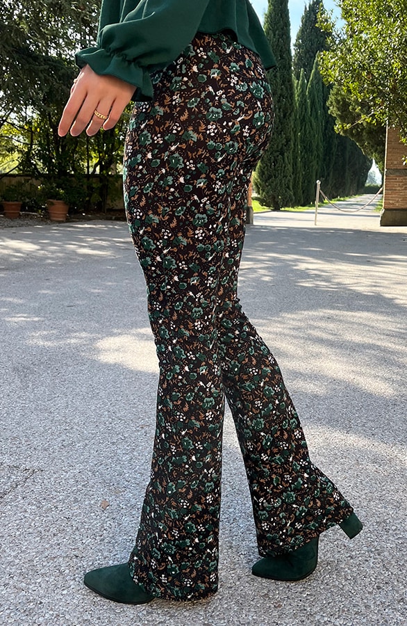Flared Broek Wild Flower Smaragd – flared broeken, foto 3