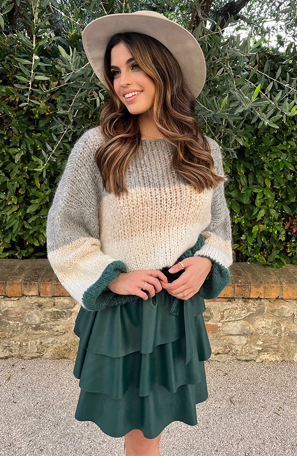 Leren Ruffle Rok Smaragd – shoparchief, foto 3