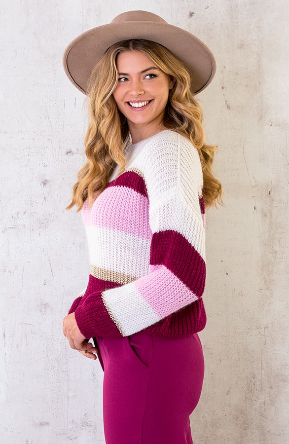Gebreide Strepen Trui Roze – shoparchief, foto 4