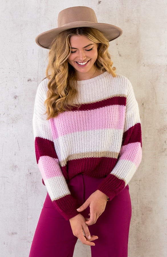 Gebreide Strepen Trui Roze – shoparchief, foto 3