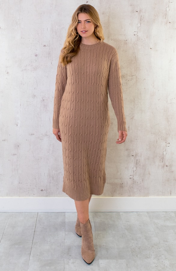 Knitted Dress Kabelpatroon Camel – shoparchief