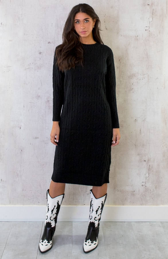 Knitted Dress Kabelpatroon Zwart – shoparchief