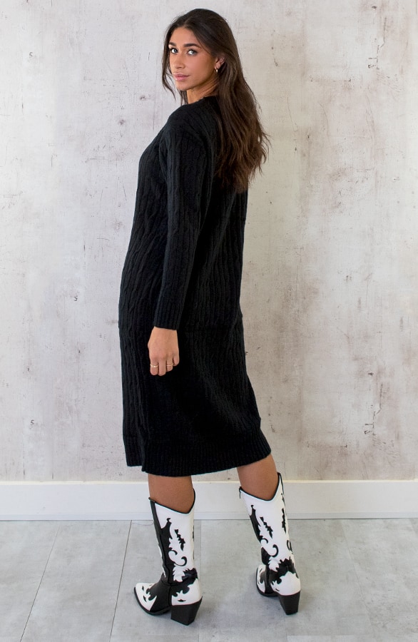 Knitted Dress Kabelpatroon Zwart – shoparchief, foto 6