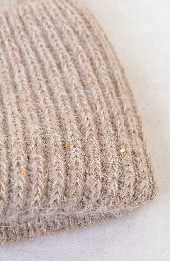 Knitted Pailletten Beanie Taupe – shoparchief, foto 3