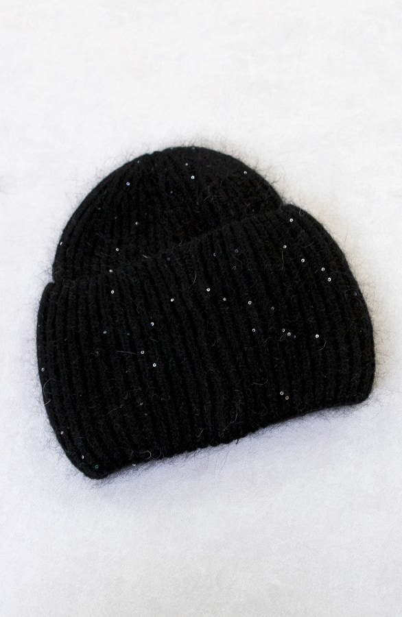 Knitted Pailletten Beanie Zwart – shoparchief