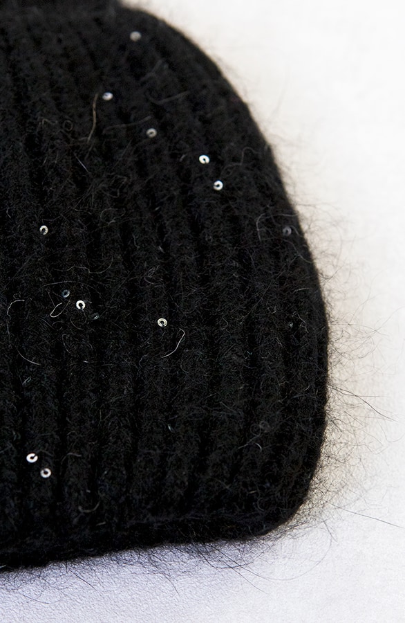 Knitted Pailletten Beanie Zwart – shoparchief, foto 2