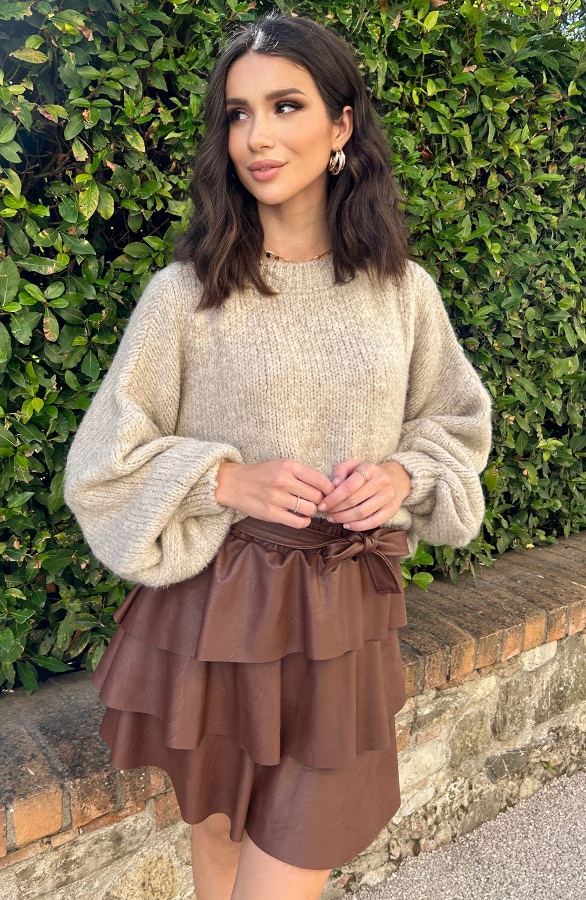 Leren Ruffle Rok Choco – shoparchief, foto 3