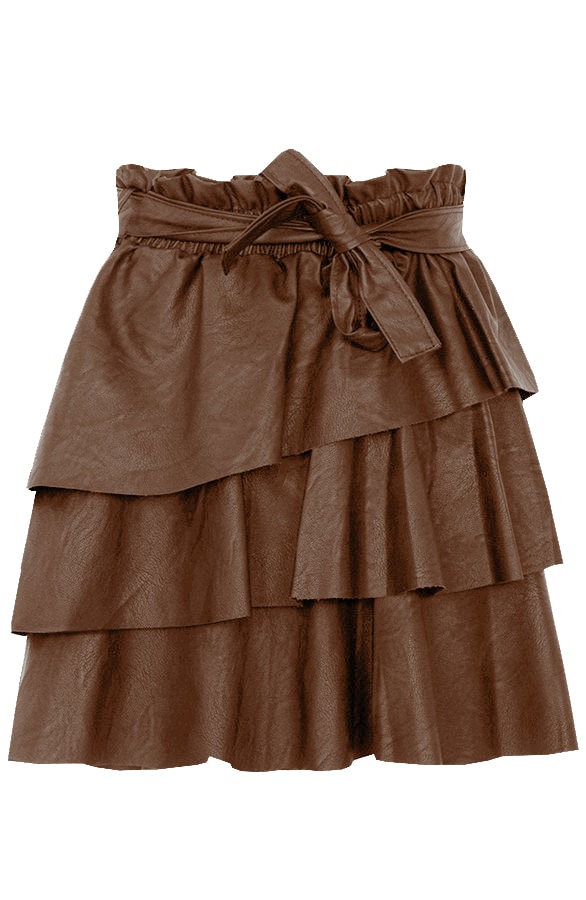 Leren Ruffle Rok Choco – shoparchief