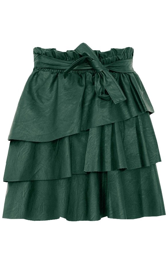 Leren Ruffle Rok Smaragd – shoparchief