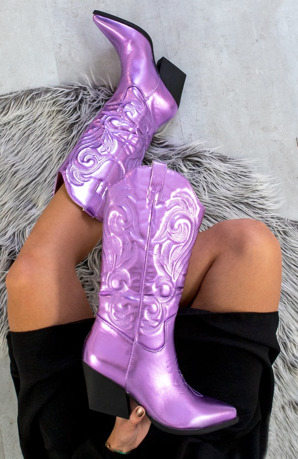 Metallic Cowboy Laarzen Lila – shoparchief, foto 3