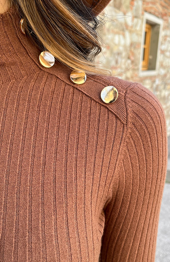 Midi Knopen Col Jurk Camel – shoparchief, foto 7