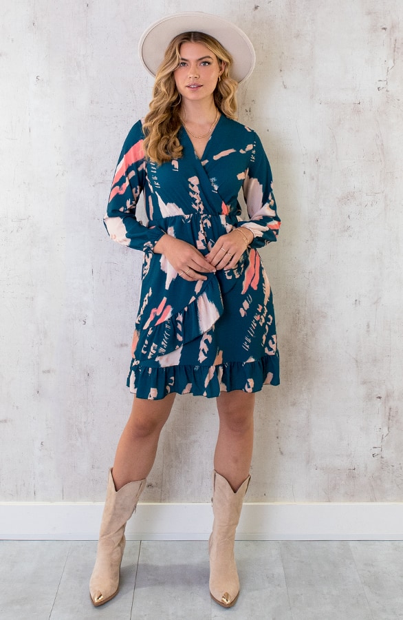 Overslag Print Jurk Petrol – shoparchief, foto 6