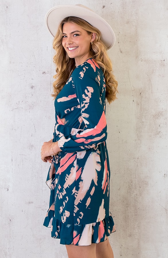 Overslag Print Jurk Petrol – shoparchief, foto 5