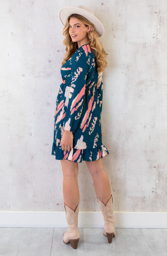 Overslag Print Jurk Petrol – shoparchief, foto 7